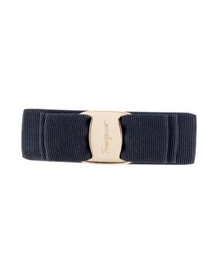 Salvatore Ferragamo Navy Grosgrain Bow Hair Pin/Clip Gold-Tone Logo